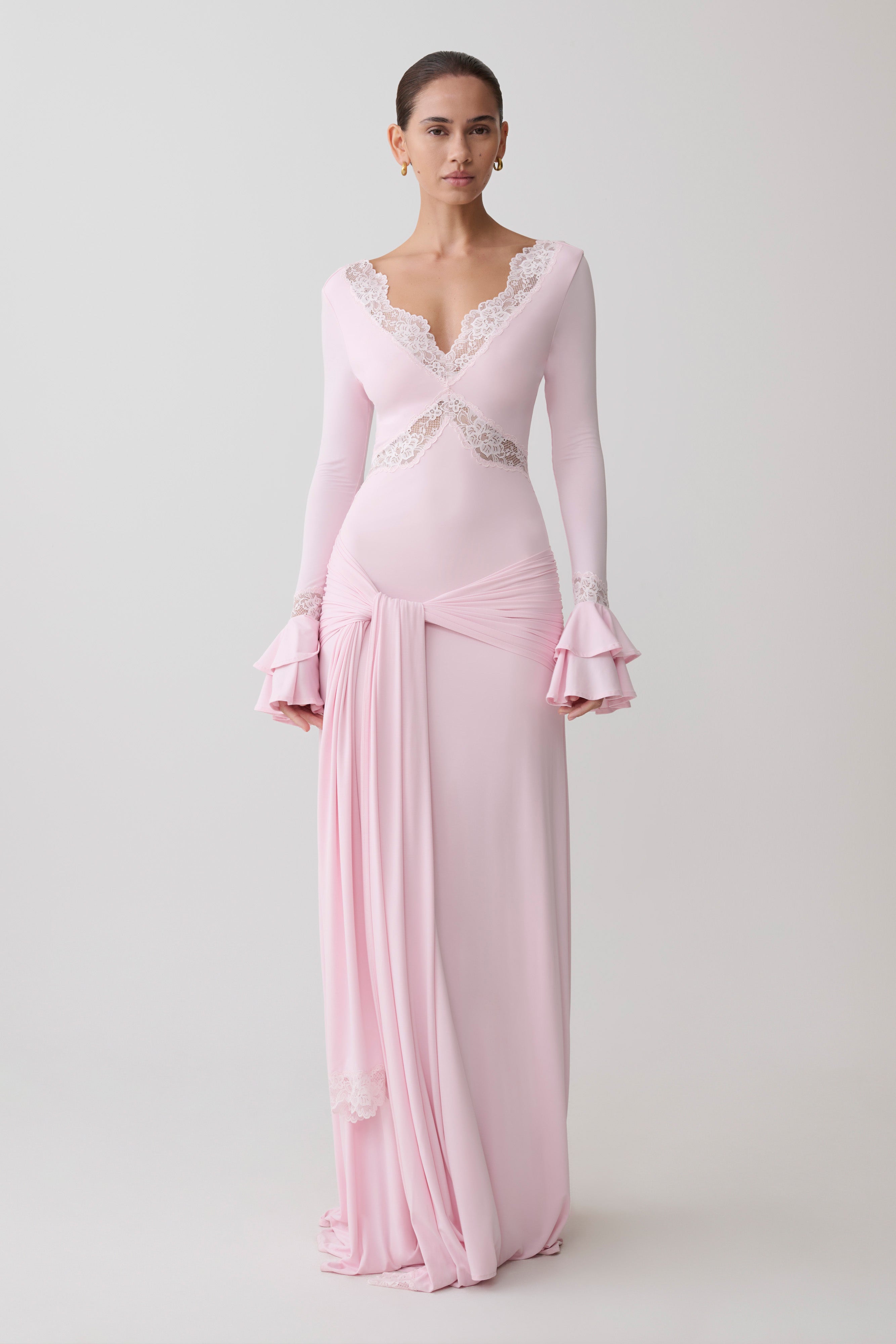 Electra Slinky Lace Maxi Dress - Ballet Pink