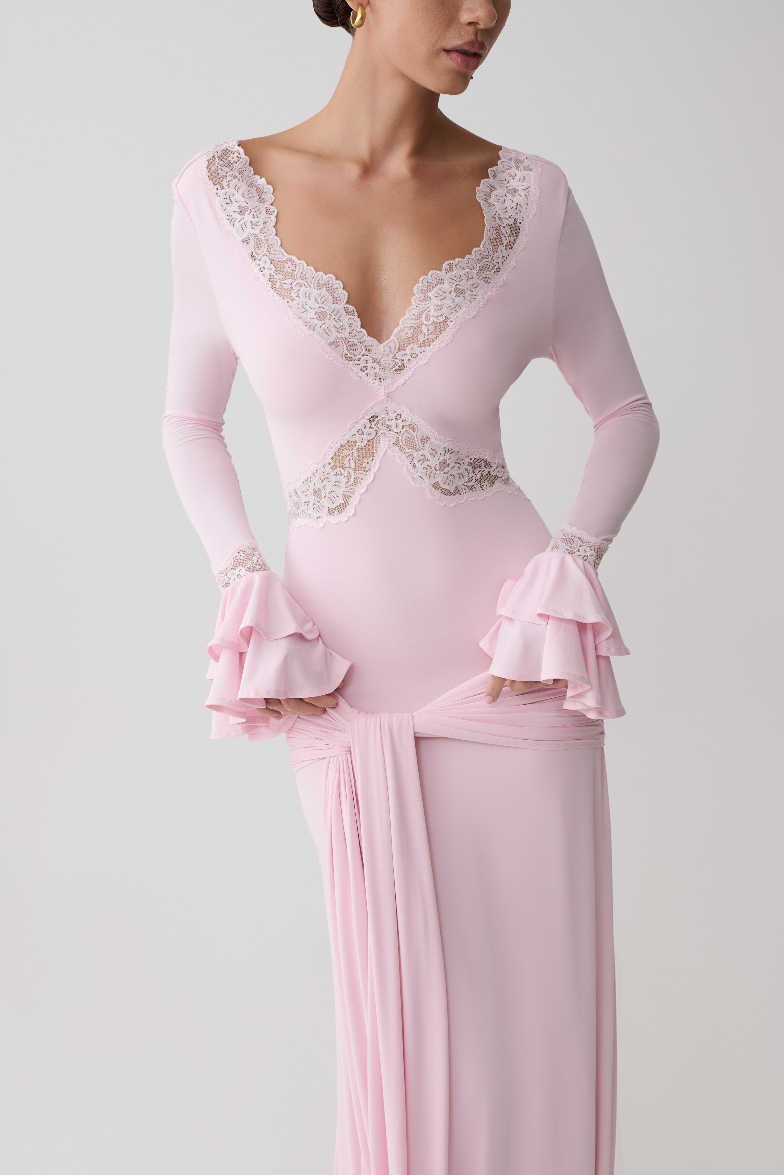 Electra Slinky Lace Maxi Dress - Ballet Pink
