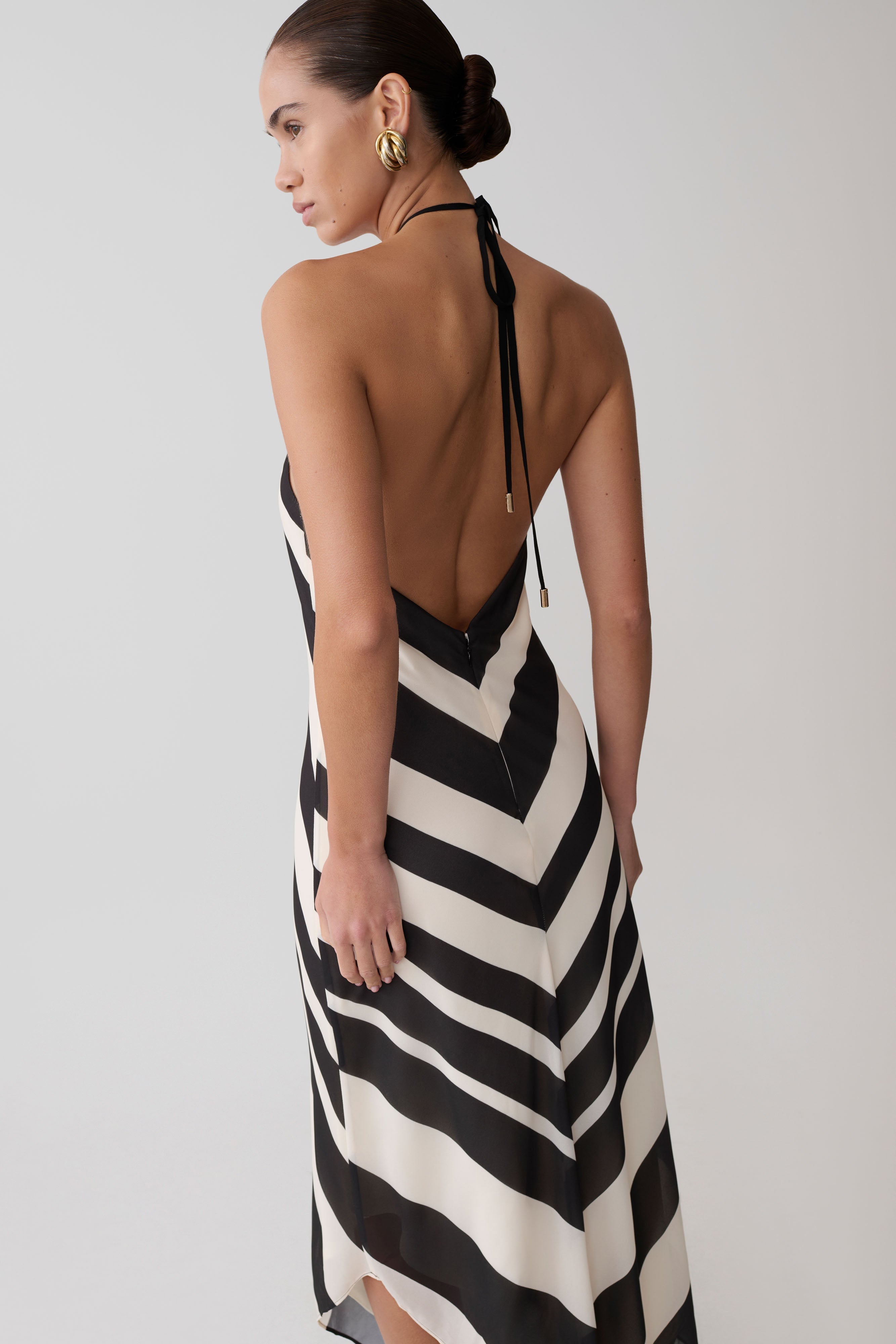Hope Satin Halter Midi Dress - Black/White