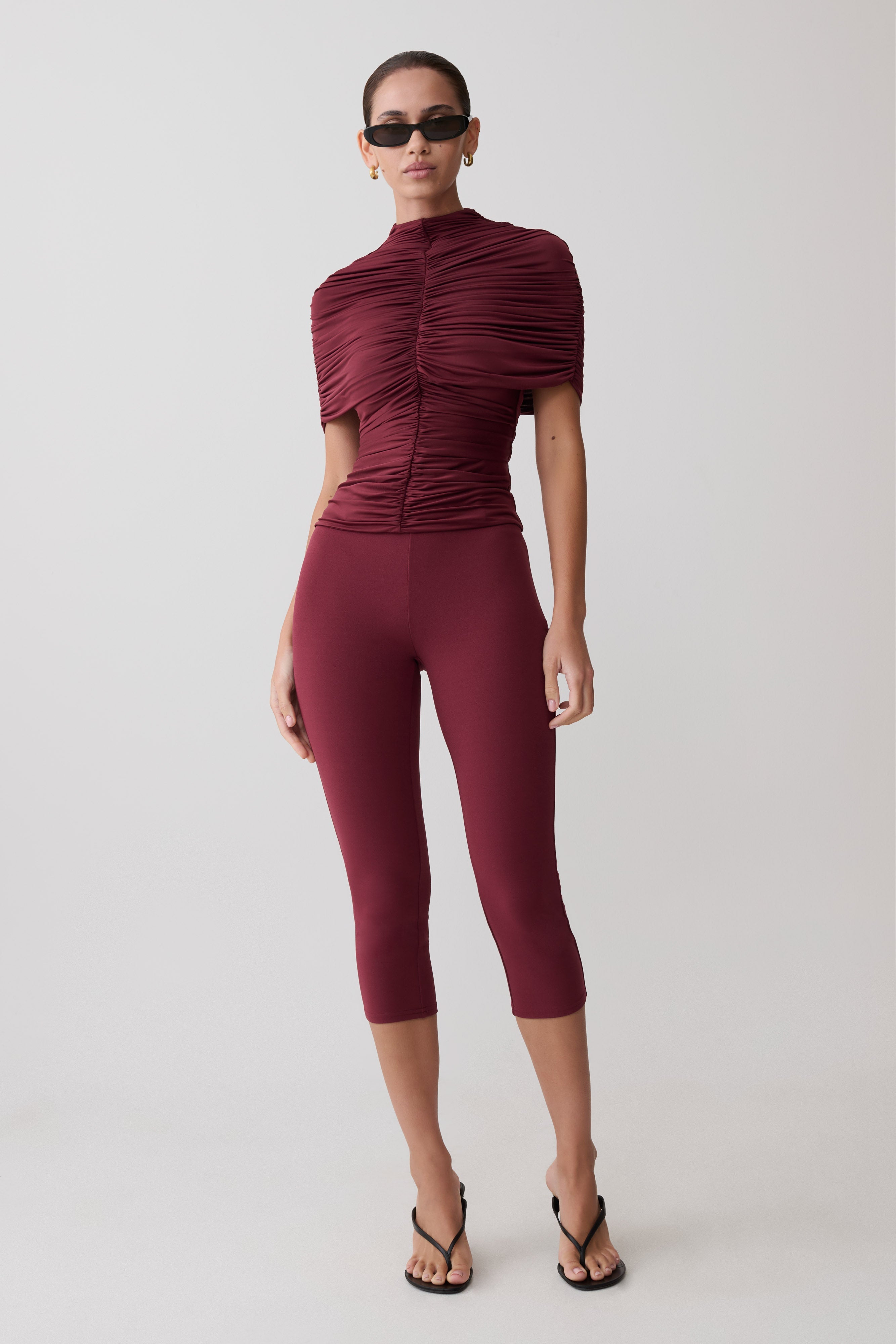 Blanca Stretch Crepe Capri Pants - Mahogany