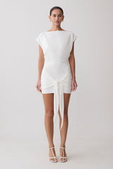 Maiara Shortsleeve Slinky Tie Mini Dress - White