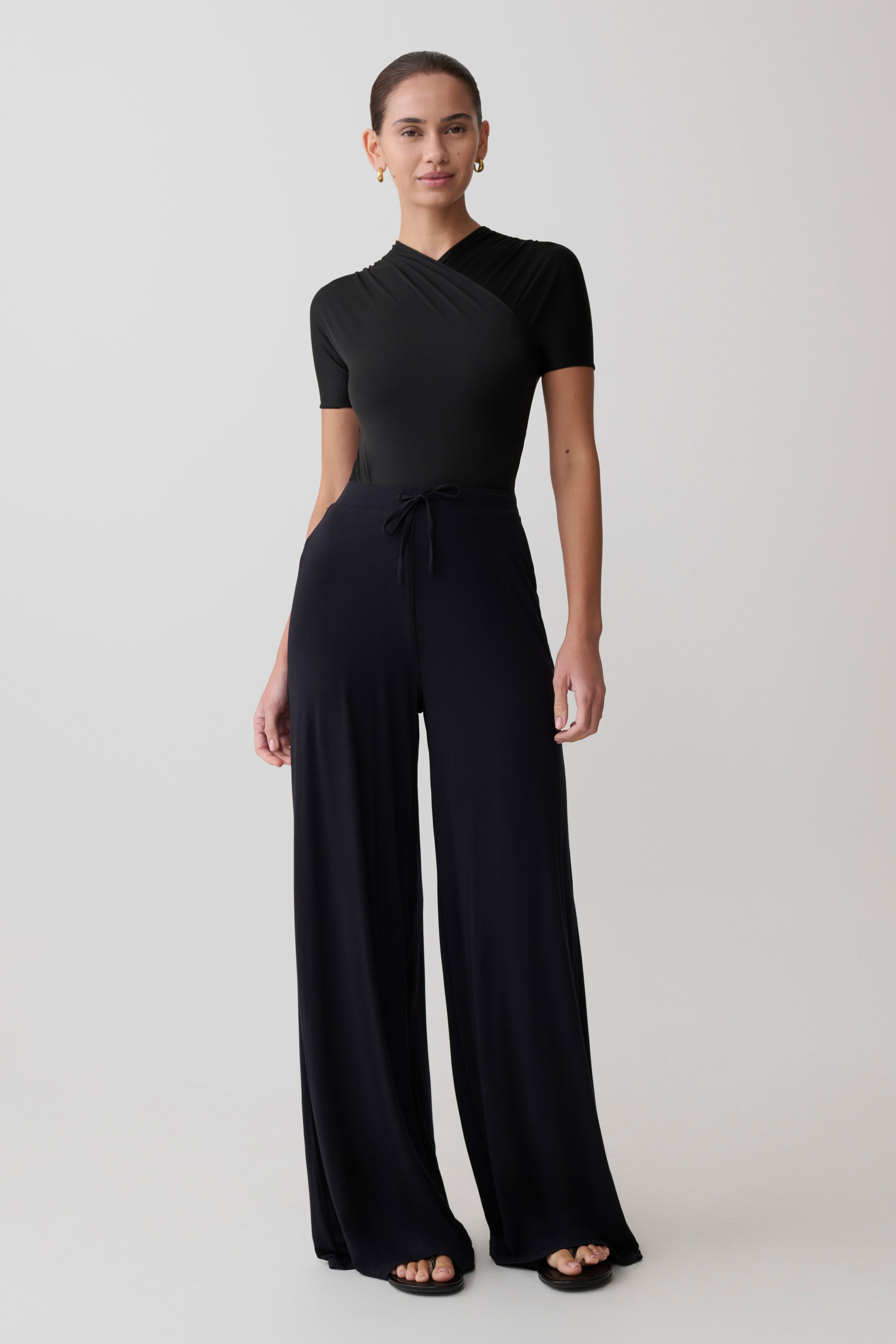 Junie Shortsleeve Cross-Over Bodysuit - Black