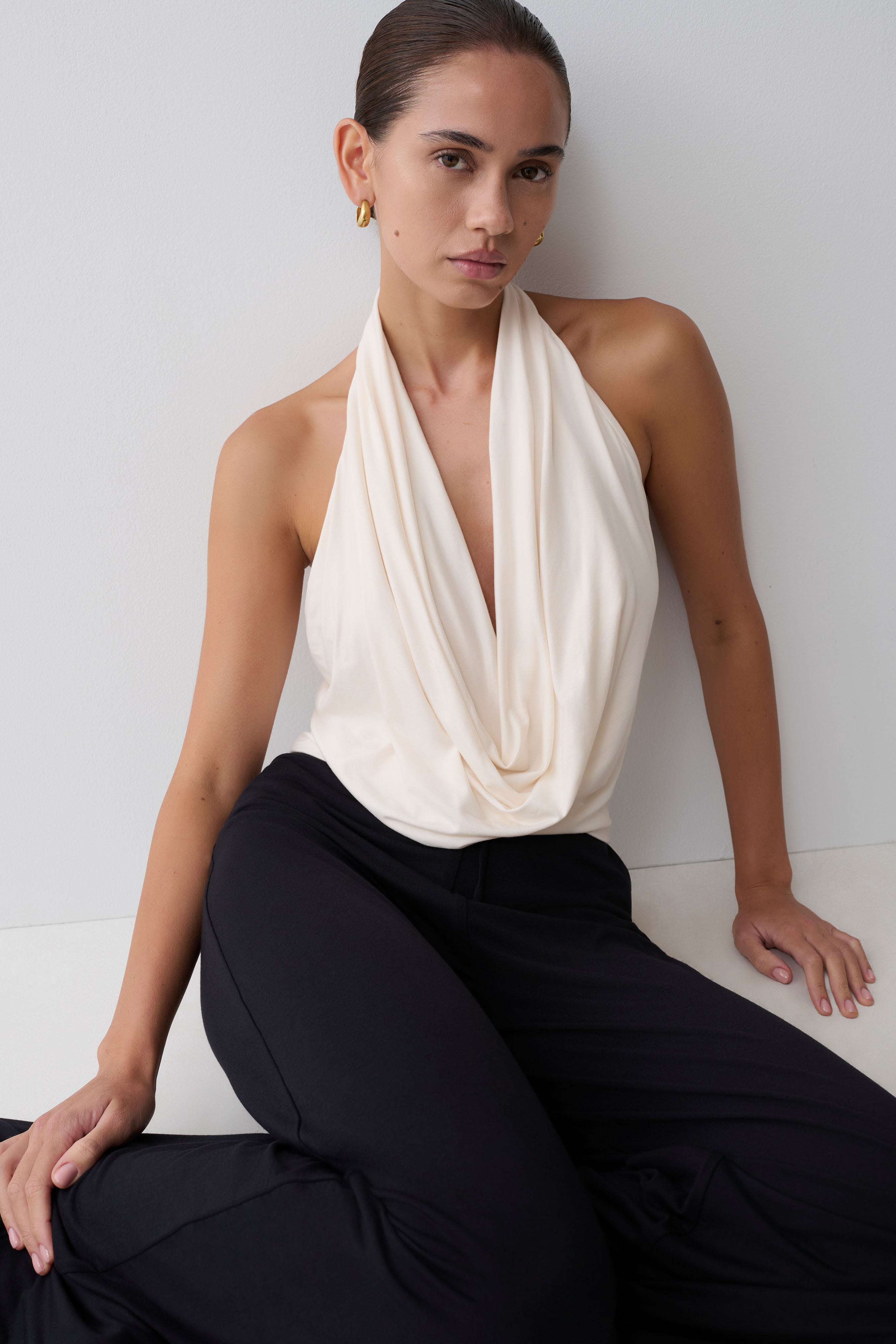 Huyen Cowl Front Modal Top - Ivory