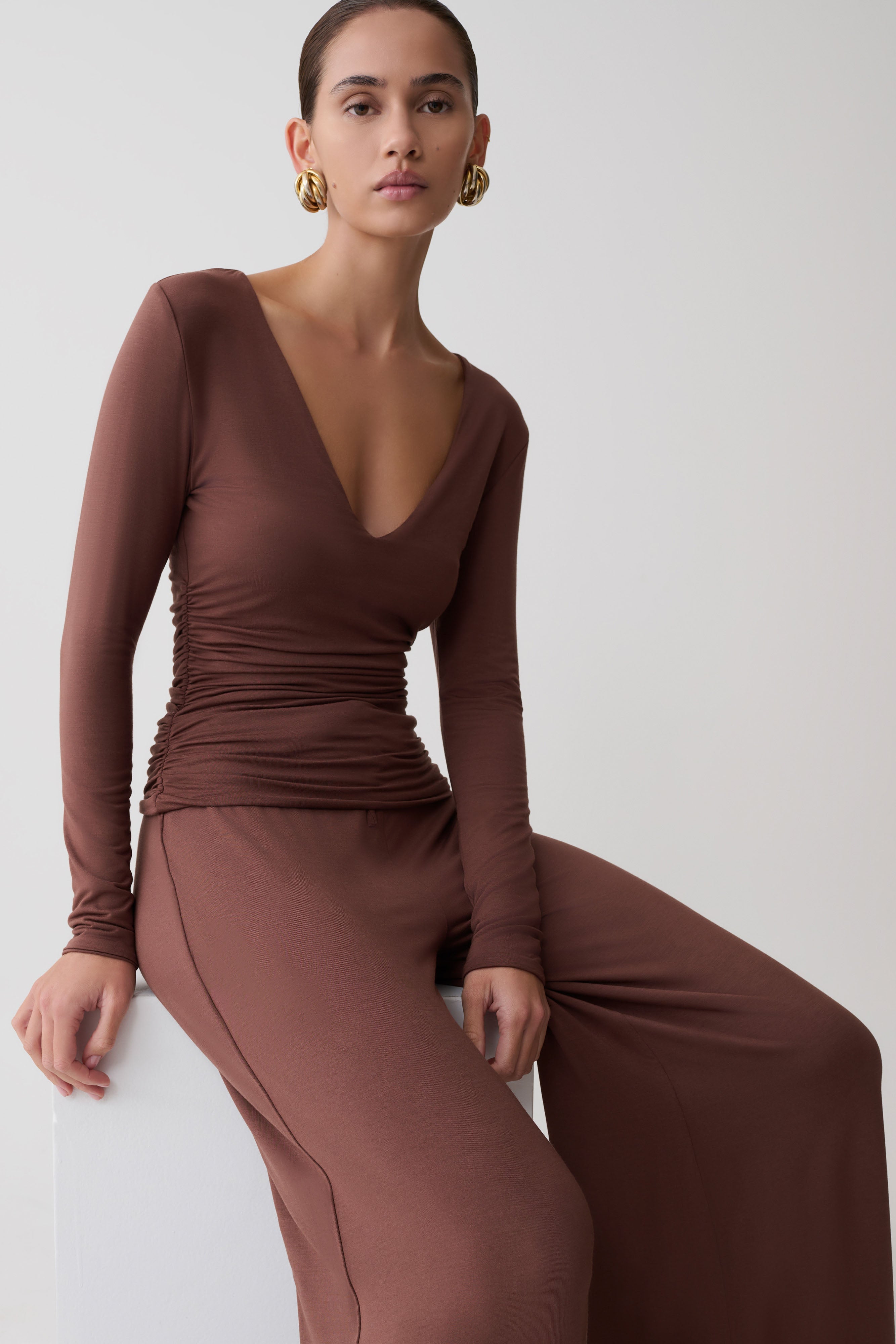 Sari Long Sleeve Modal Top - Chocolate