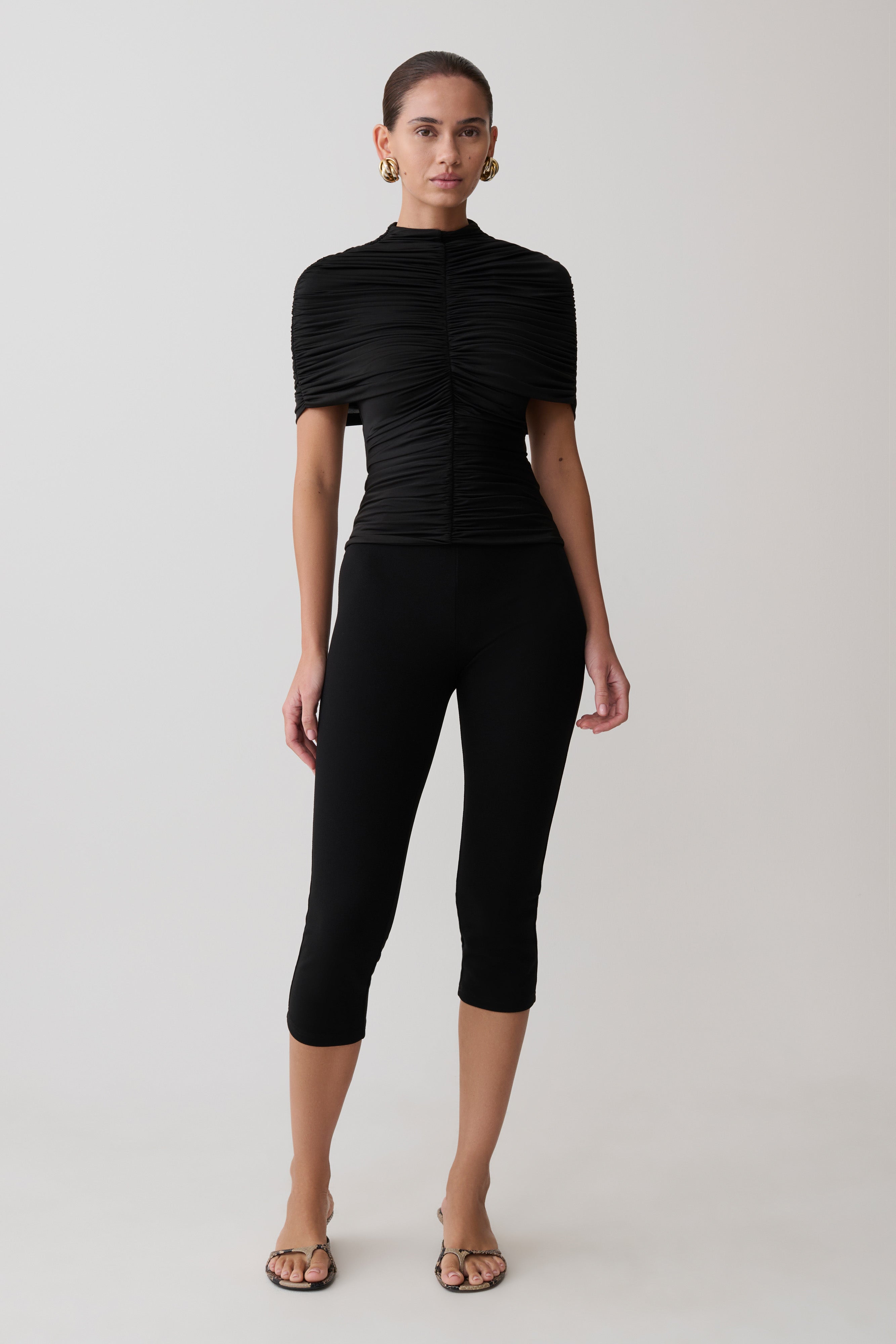 Linh Slinky High Neck Gathered Top - Black