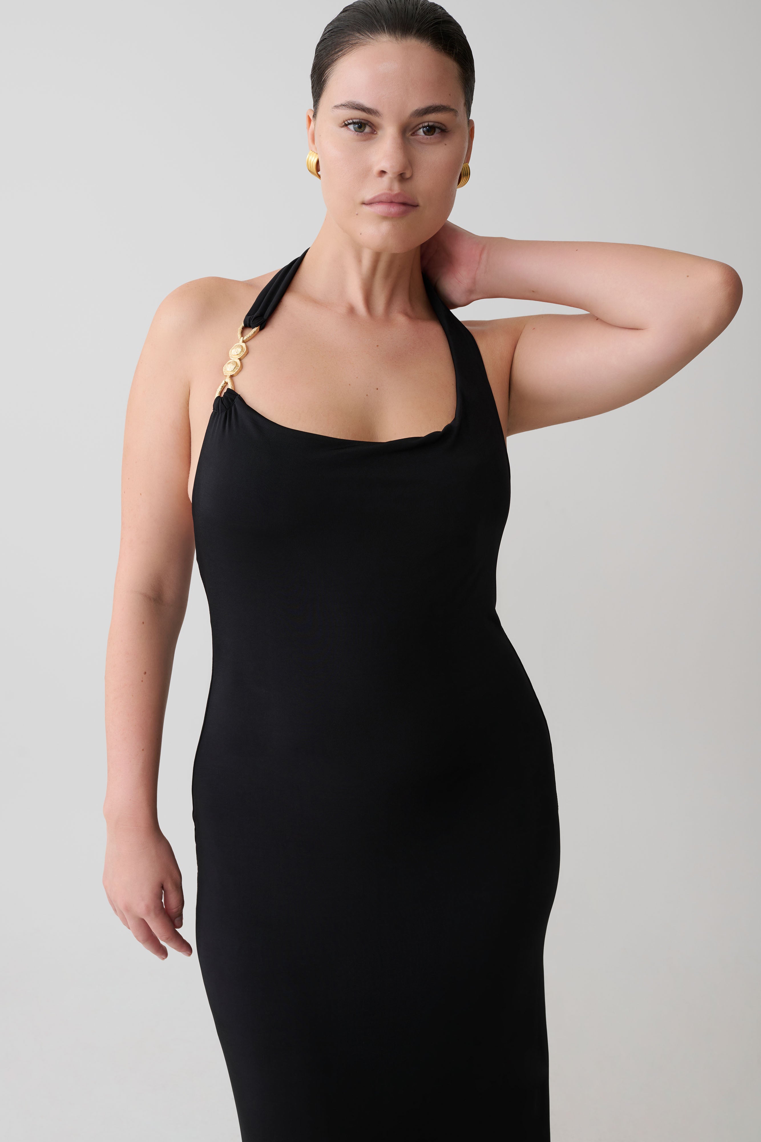 Khanh Slinky Halter Maxi Dress - Black