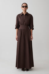 Isolde Long Sleeve Cotton Maxi Dress - Dark Chocolate