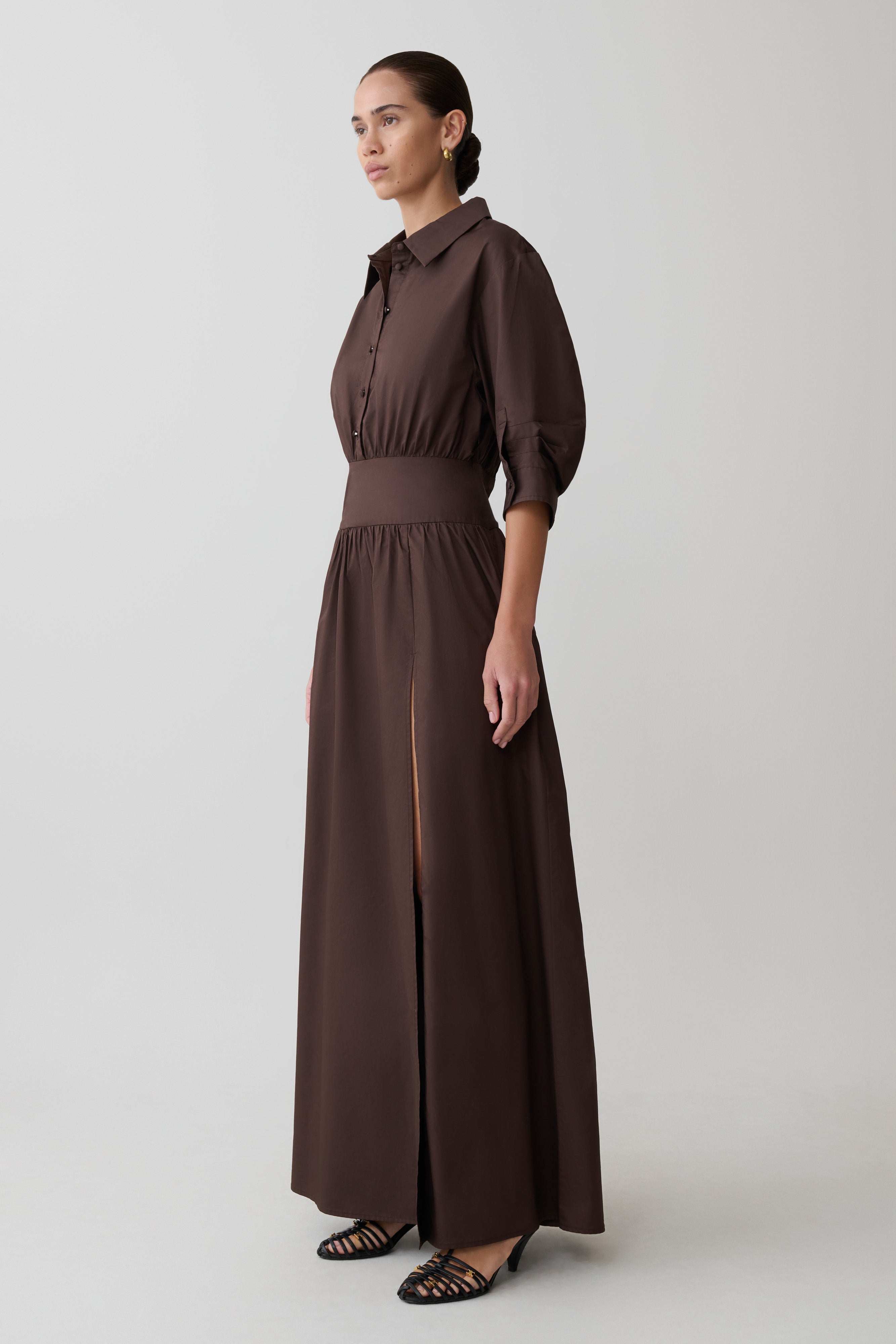 Isolde Long Sleeve Cotton Maxi Dress - Dark Chocolate