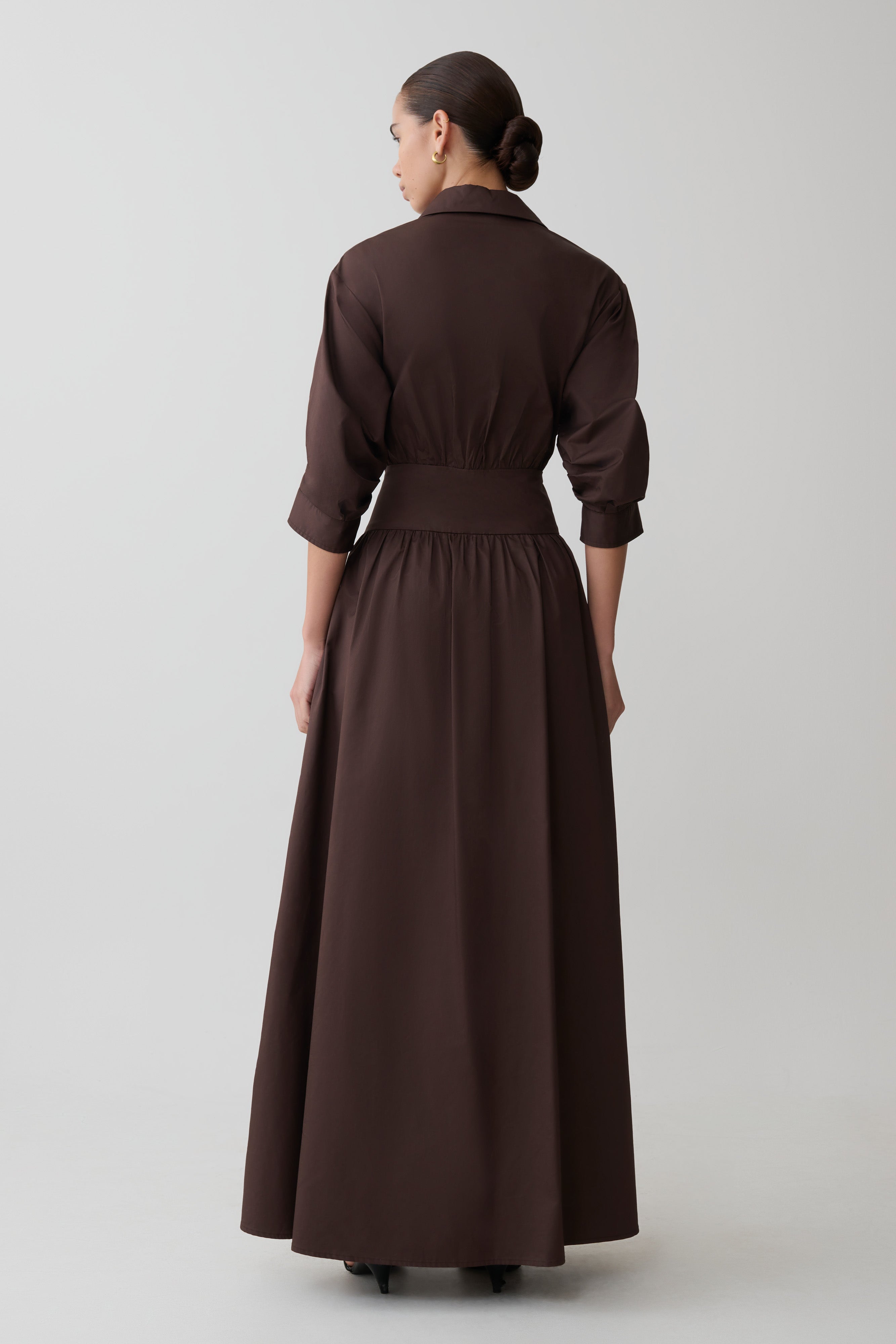 Isolde Long Sleeve Cotton Maxi Dress - Dark Chocolate