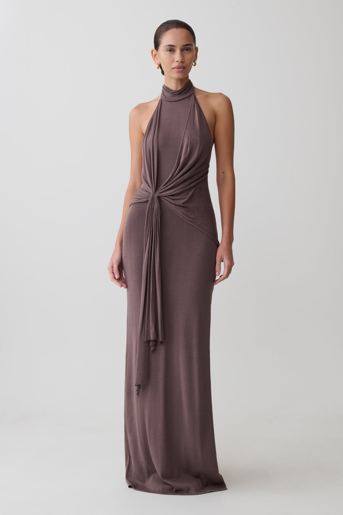 Cindylou Halter Knit Maxi Dress - Peppercorn