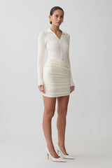 Agness Long Sleeve Button Up Knit Dress - Ivory