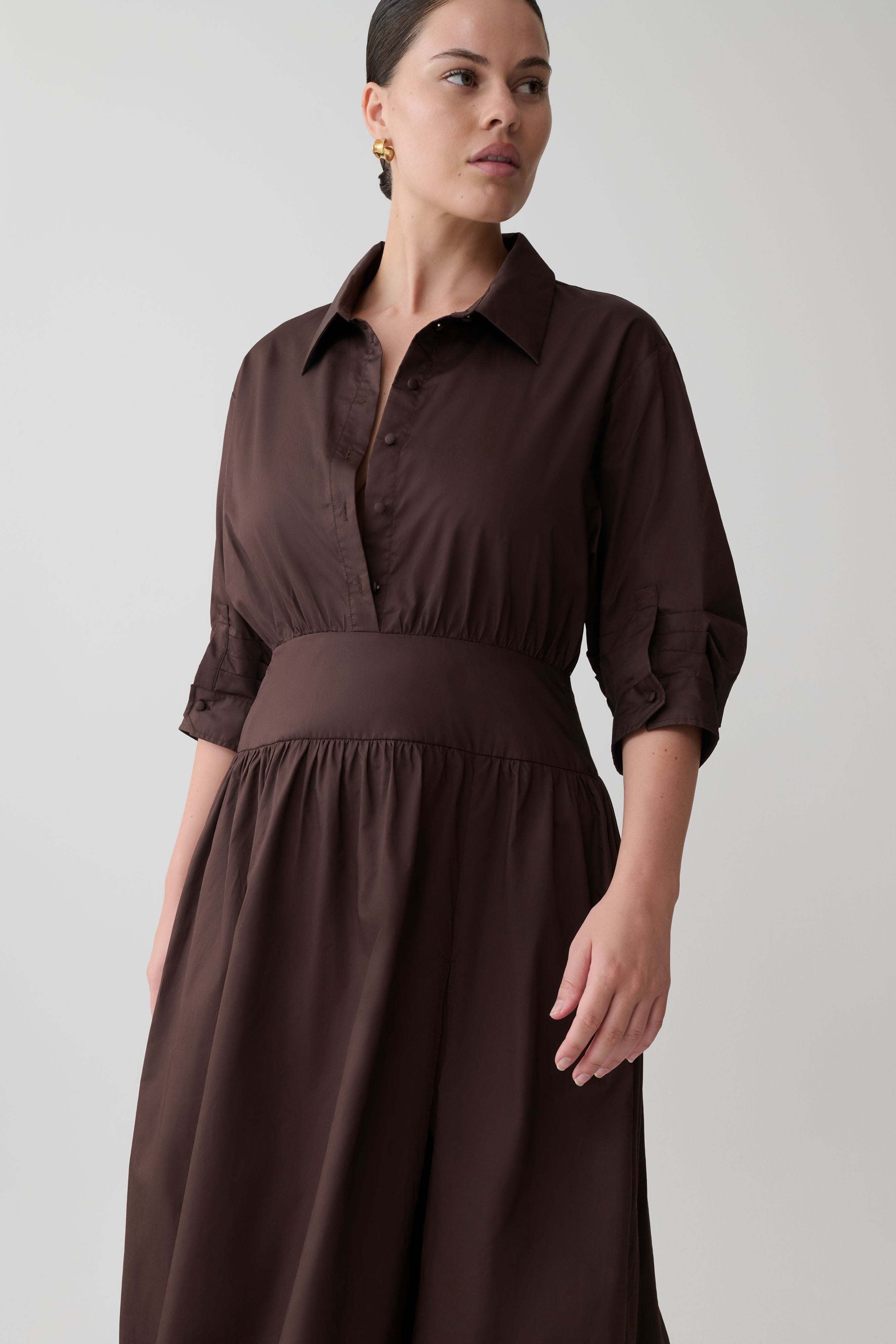 Isolde Long Sleeve Cotton Maxi Dress - Dark Chocolate