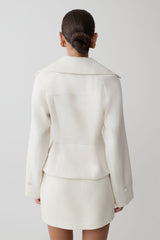 Elara Cropped Collared Jacket - Ivory