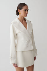 Elara Cropped Collared Jacket - Ivory