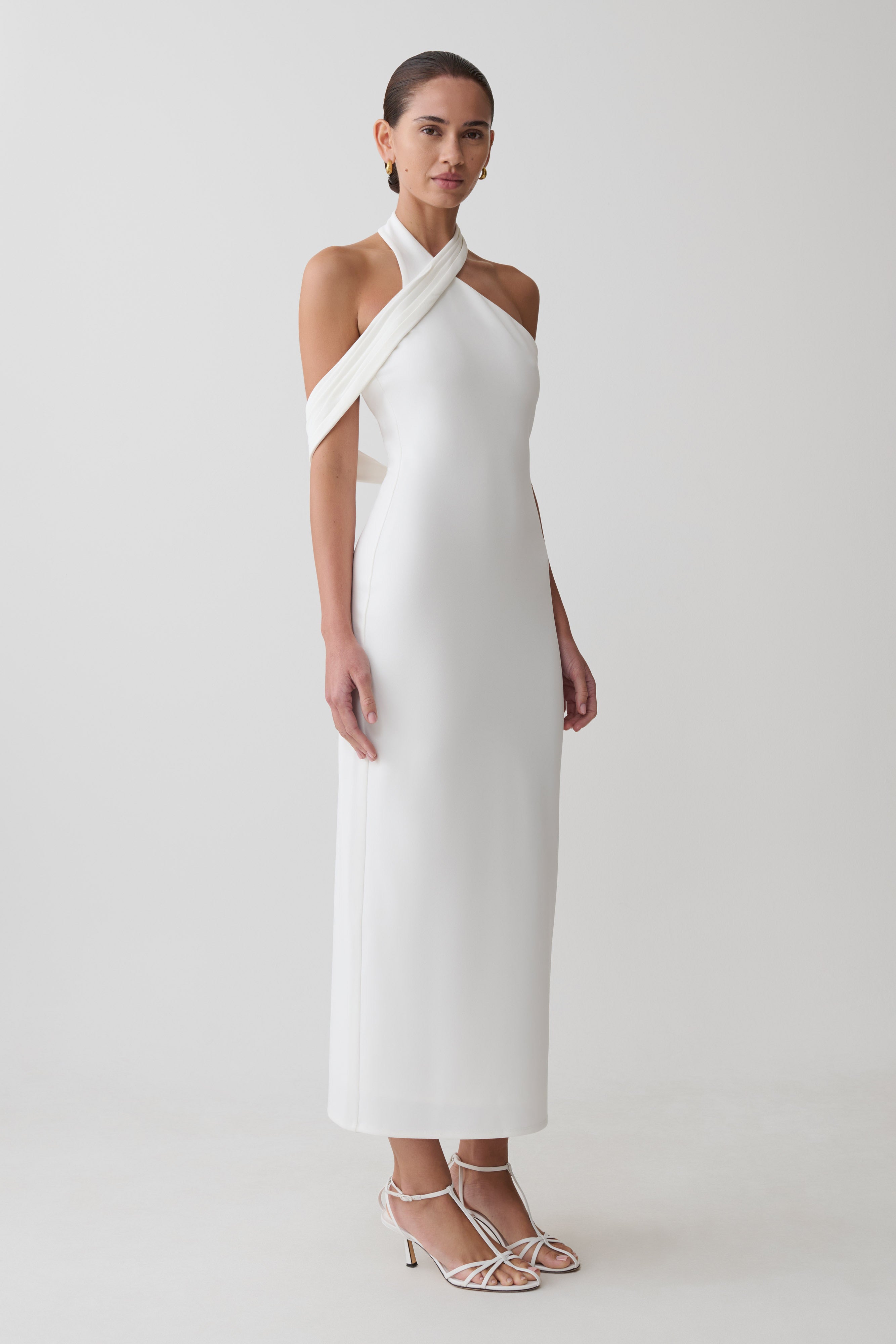 Sable Crossover Crepe Midi Dress - White