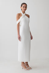 Sable Crossover Crepe Midi Dress - White