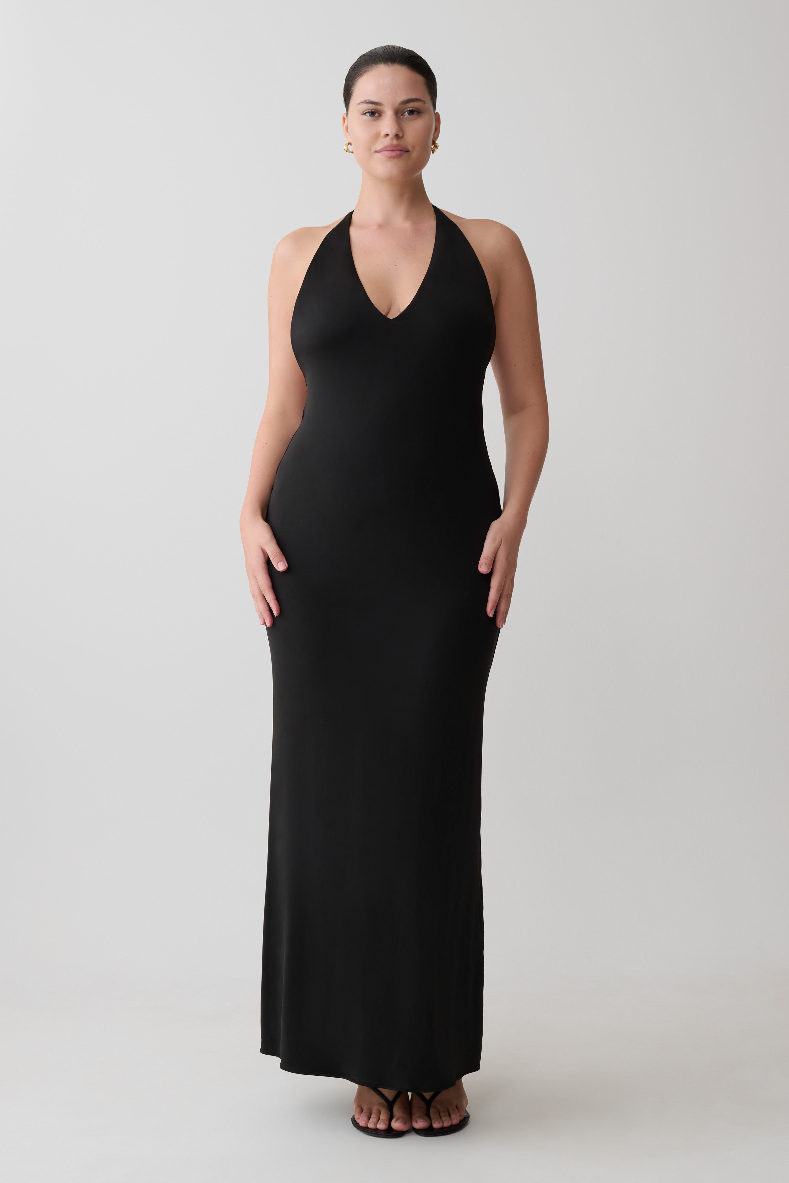 Hana Slinky Plunge Maxi Dress - Black