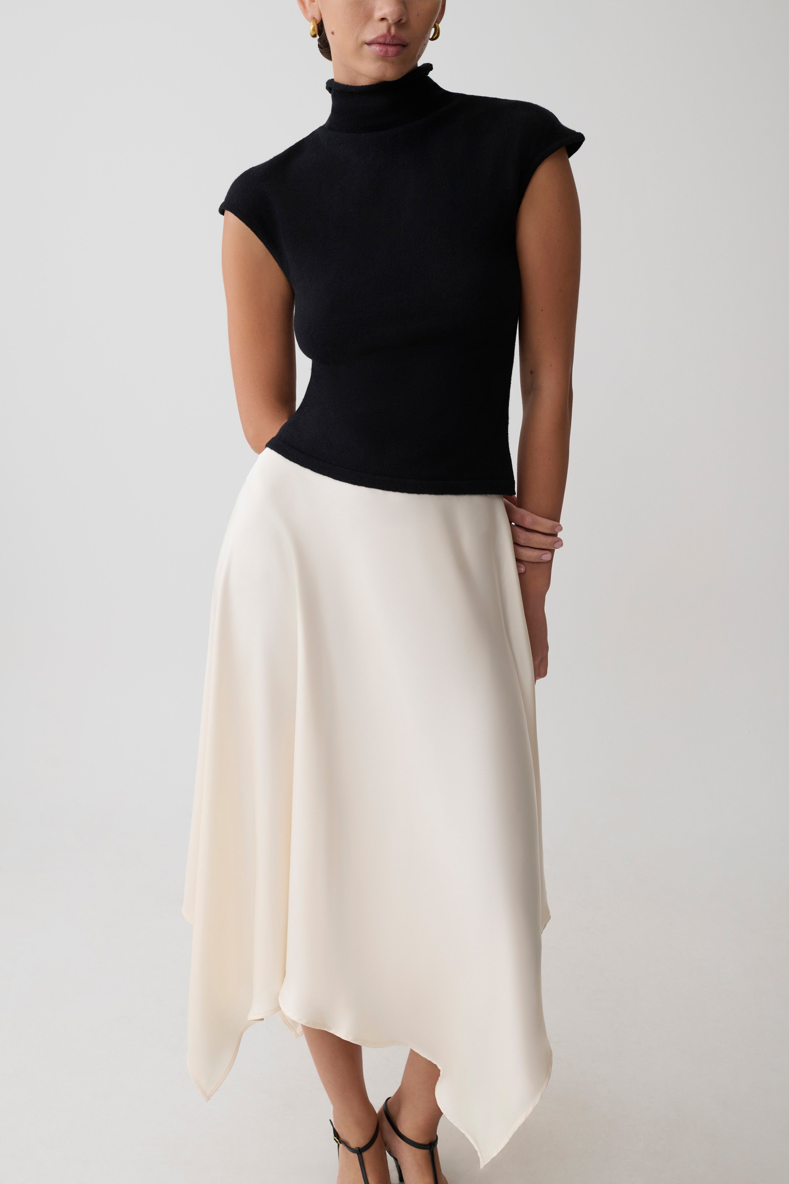 Coralie Asymmetric Satin Midi Skirt - Ivory