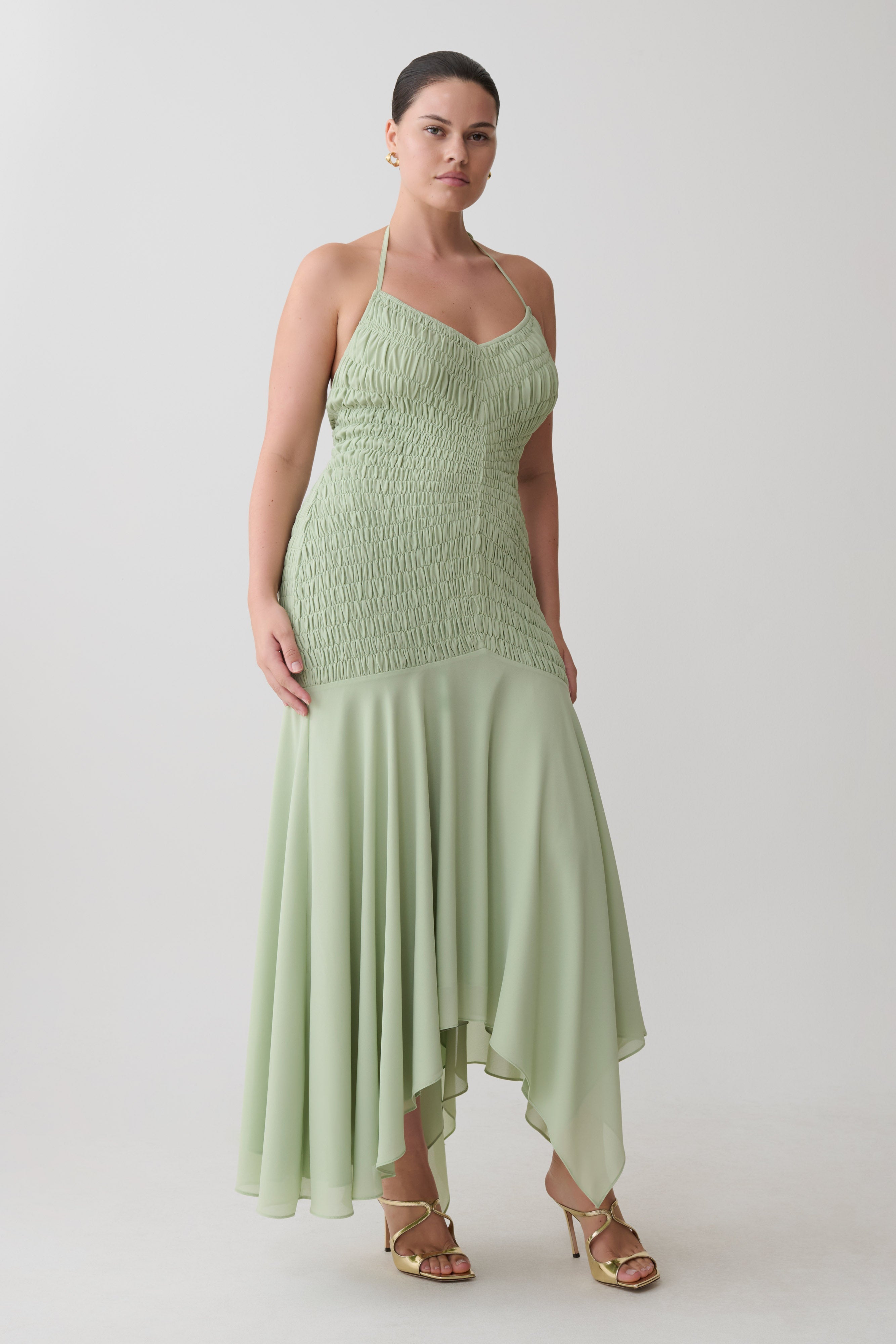 Evelyn Shirred Chiffon Maxi Dress - Sage