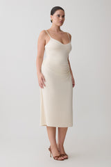 Vina Gathered Jersey Midi Dress - Ivory