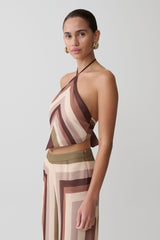 Thea Halter Chiffon Sleeveless Top - Multi Stripe