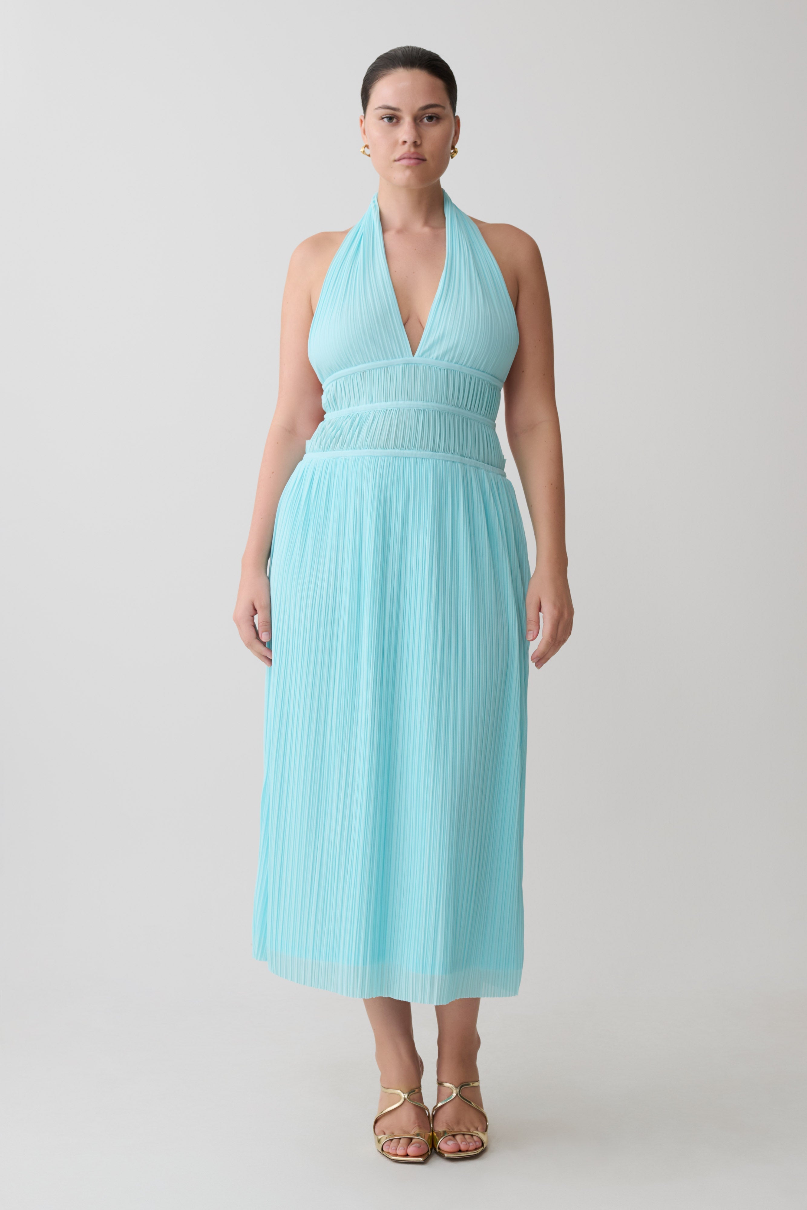 Thien Cowl Halter Midi Dress - Blue