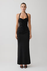 Hoai Gathered Slinky Halter Maxi Dress - Black