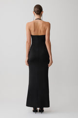 Hoai Gathered Slinky Halter Maxi Dress - Black