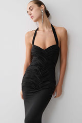 Hoai Gathered Slinky Halter Maxi Dress - Black