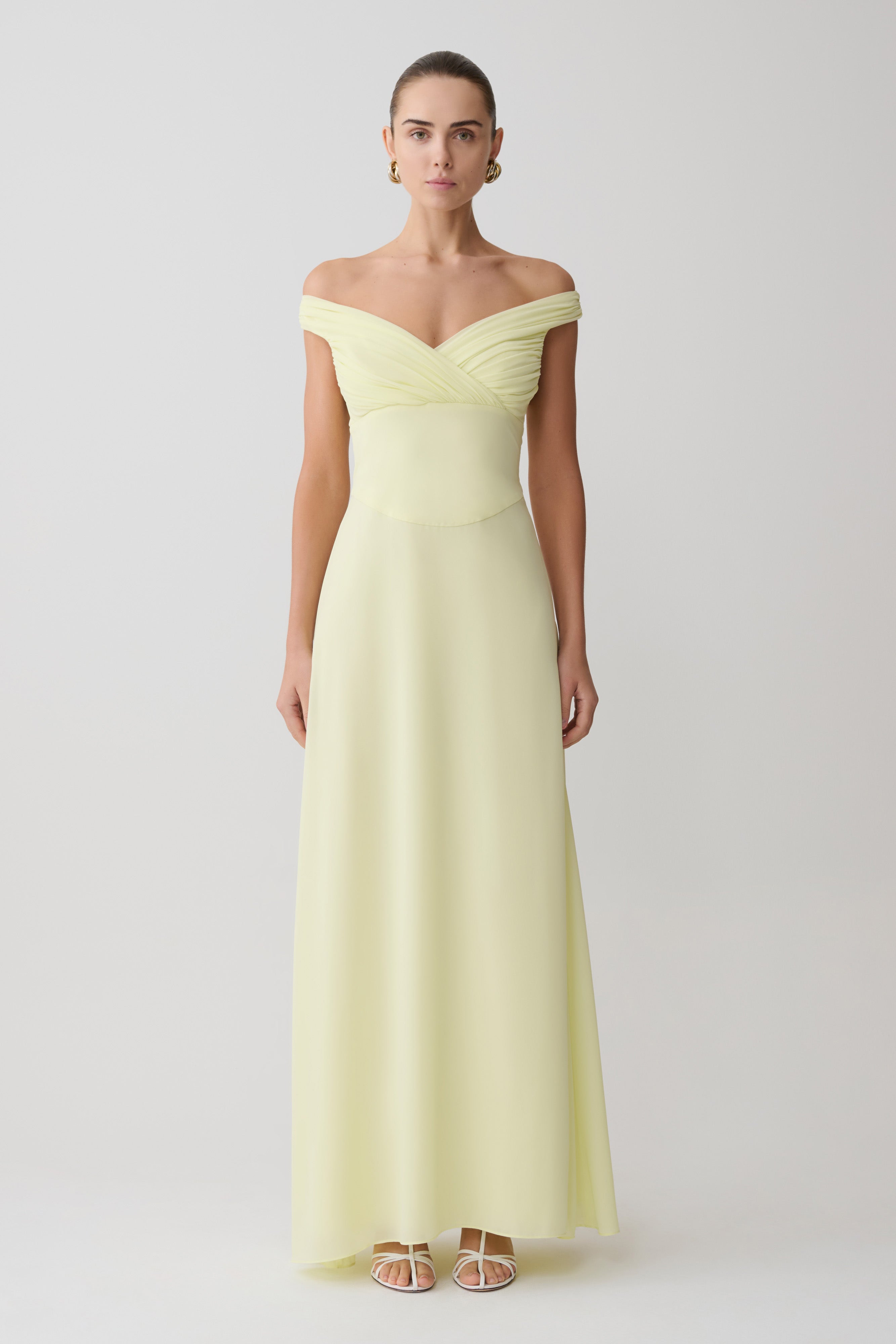 Mabel Off Shoulder Chiffon Maxi Dress - Lemon