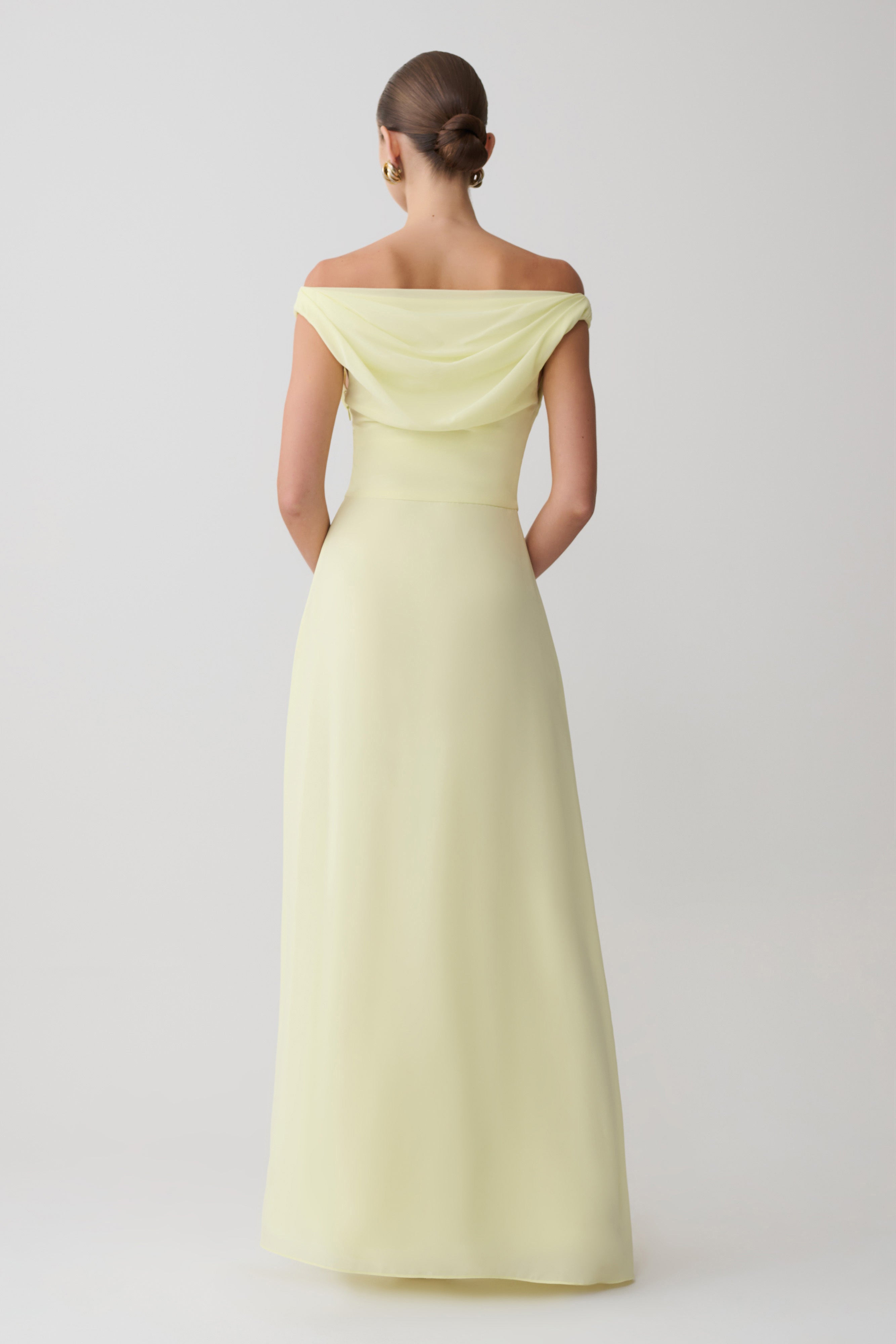 Mabel Off Shoulder Chiffon Maxi Dress - Lemon