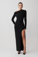 Thalyn Crepe Maxi Dress With Split - Black
