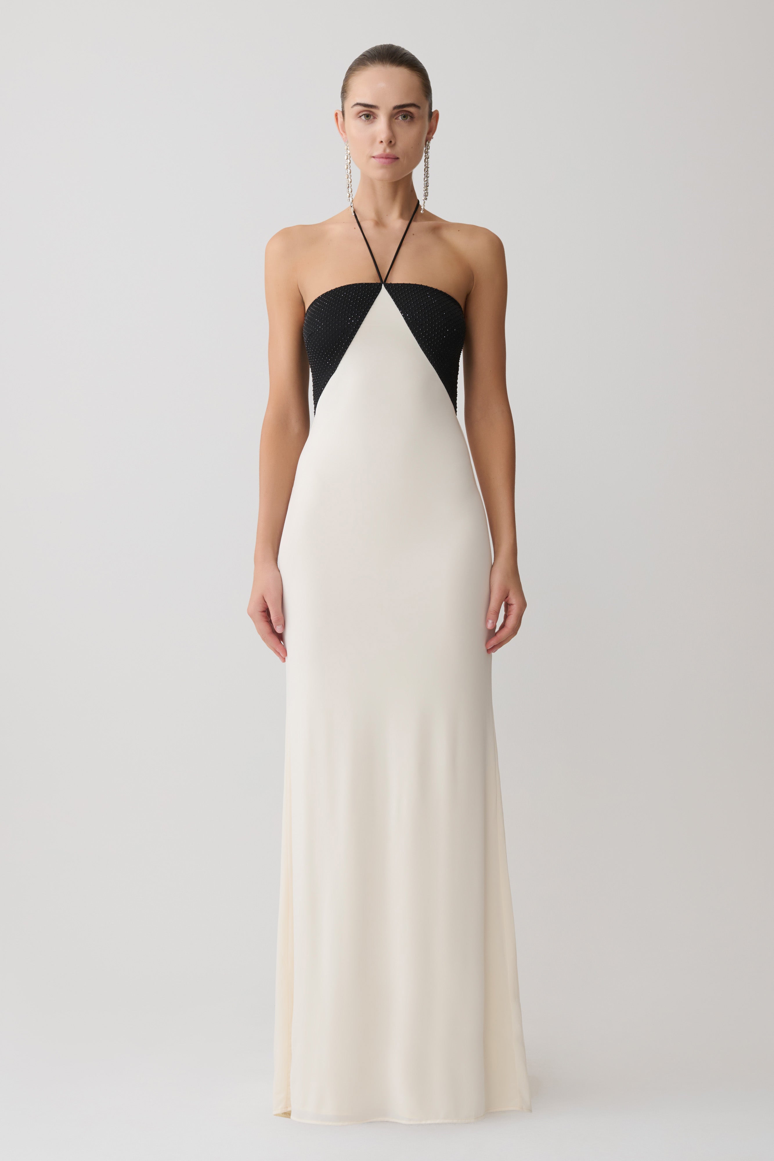 Hien Sequin Halter Maxi Dress - Black/Ivory