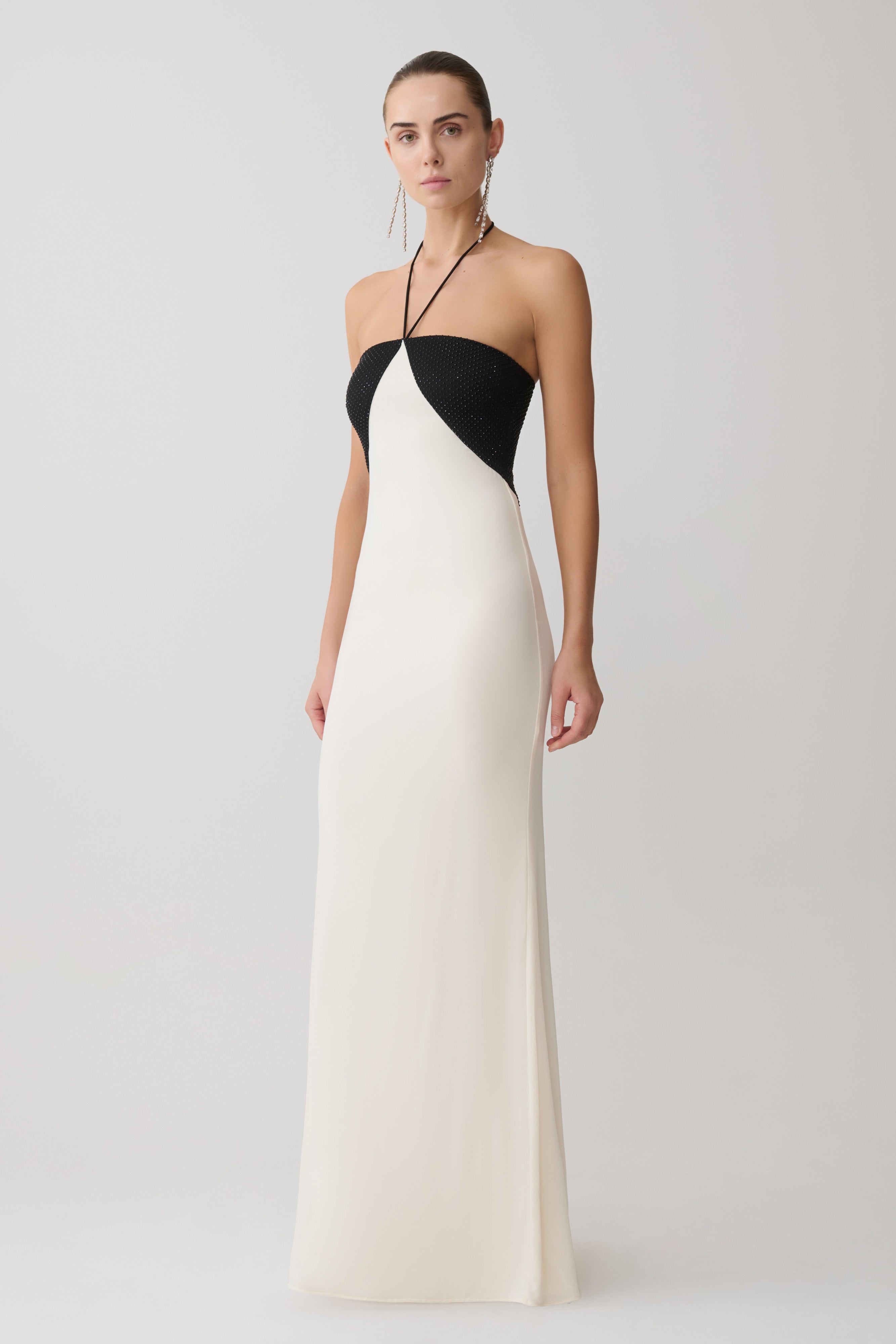 Hien Sequin Halter Maxi Dress - Black/Ivory