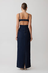 Amila Denim Cupped Maxi Dress - Indigo Blue