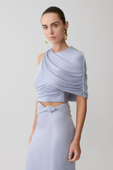 Adrienne One Shoulder Lurex Top - Pastel Blue