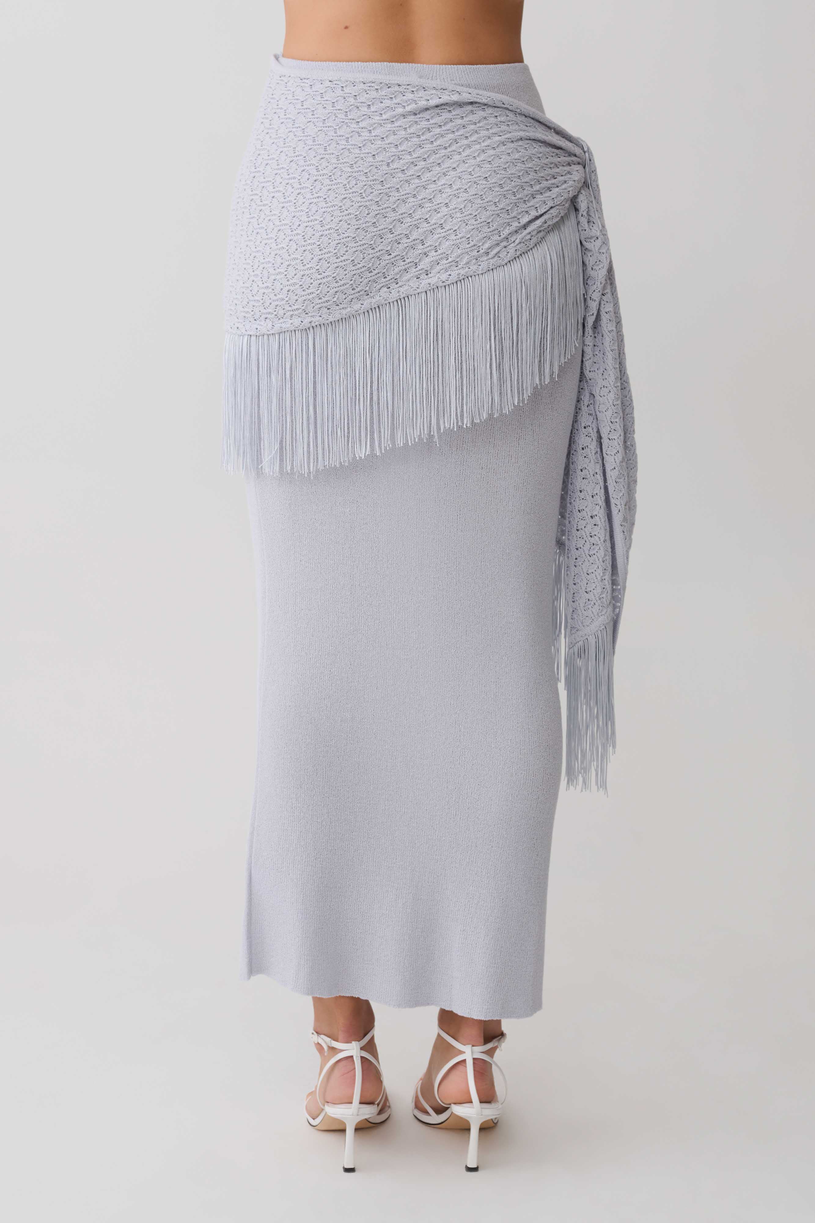 Jaytee Knit Maxi Skirt With Fringe Tie - Sky Blue