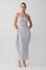 Jaytee Knit Maxi Skirt With Fringe Tie - Sky Blue
