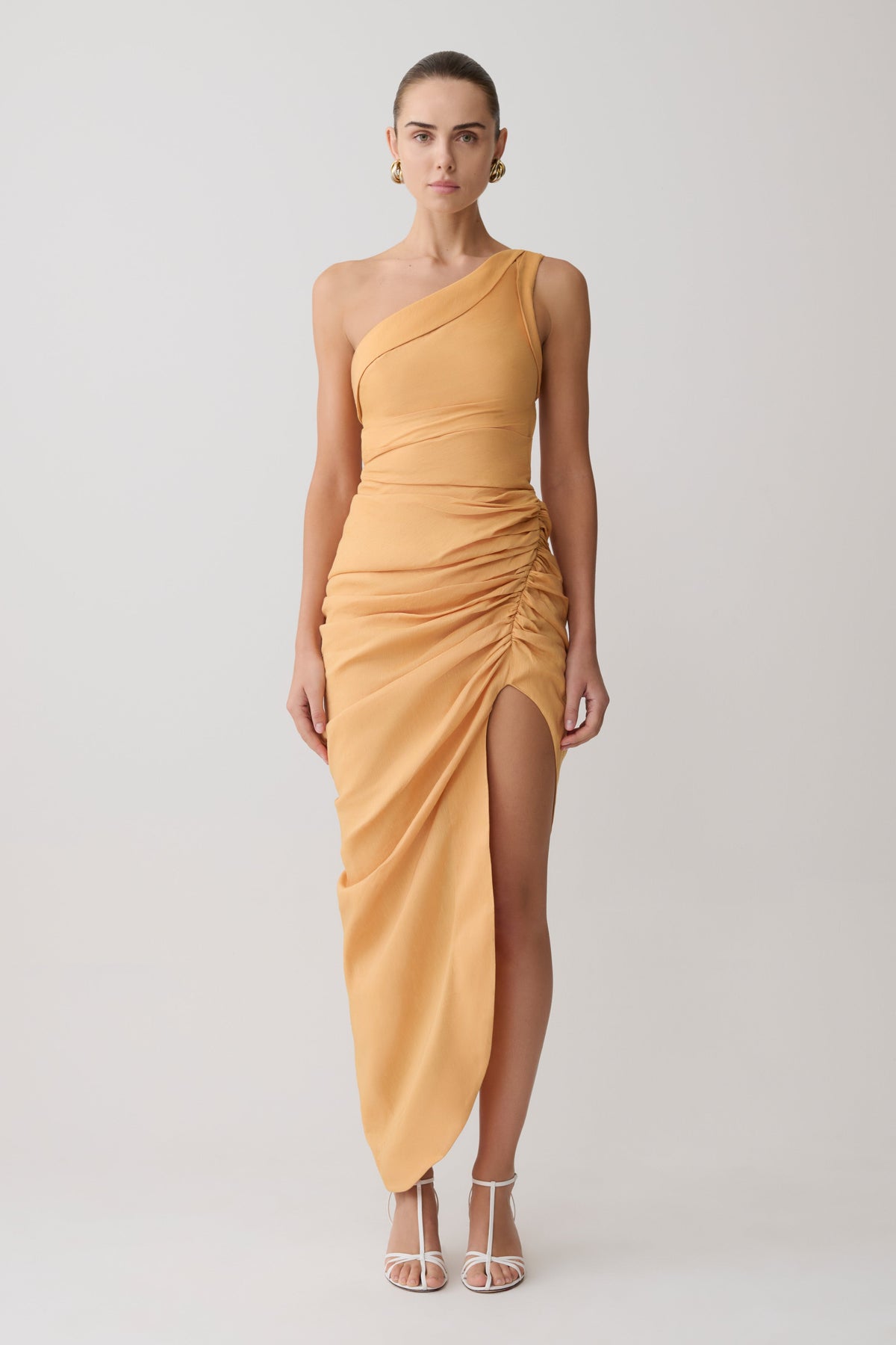 Birgit Linen Midi Dress With Hardware - Deep Peach