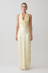 Gertrud Sequin Halter Maxi Dress - Lemon