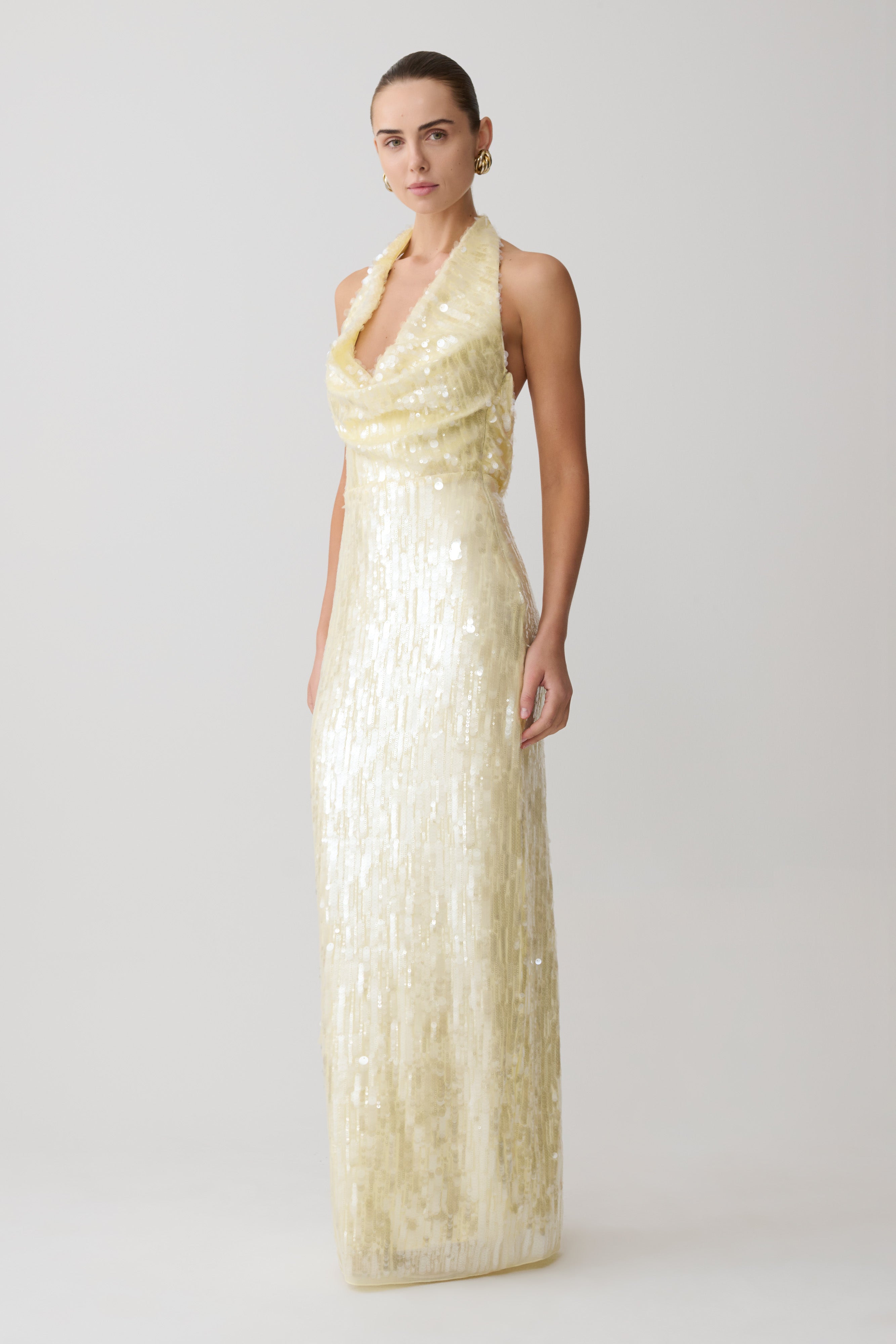 Gertrud Sequin Halter Maxi Dress - Lemon