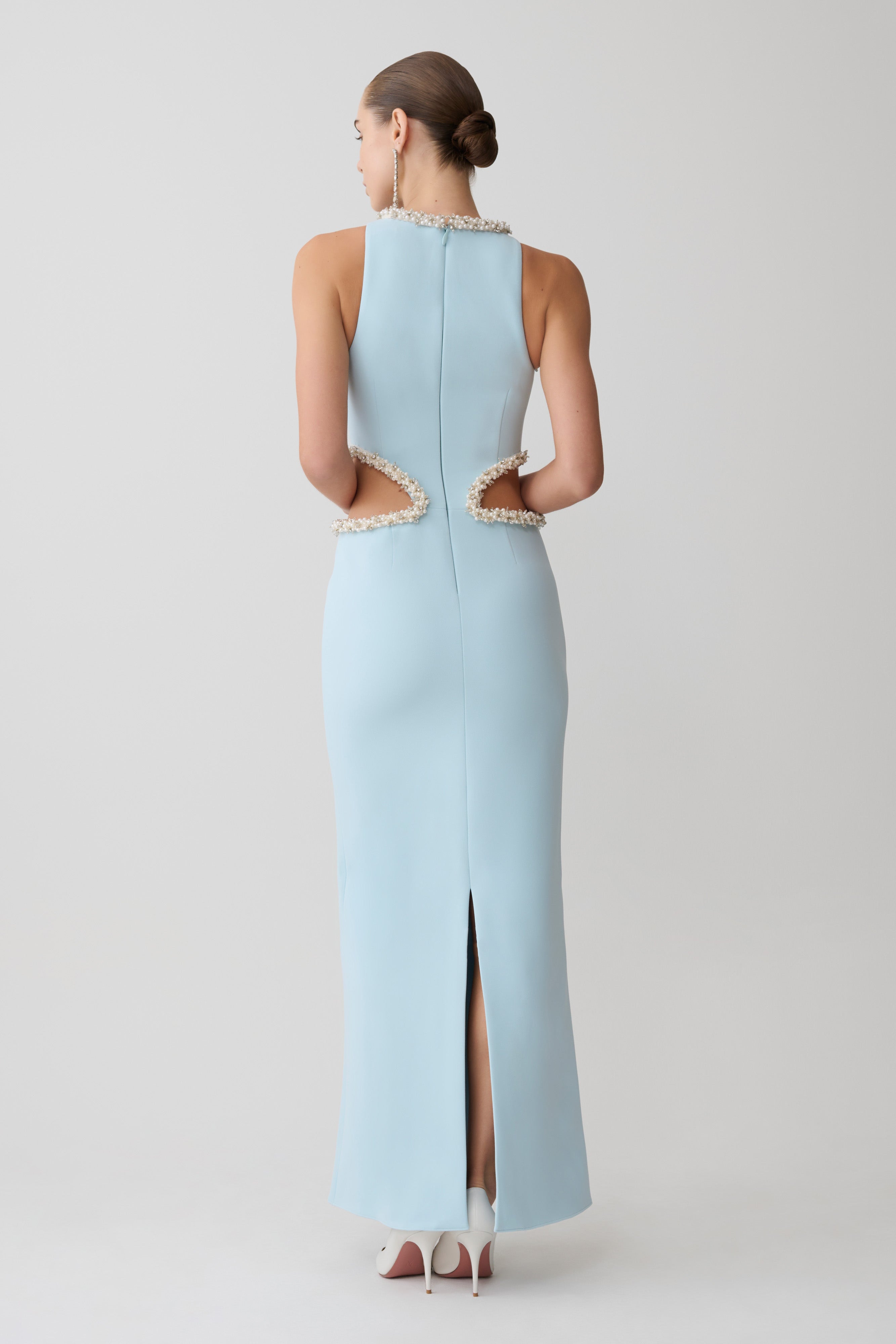 Nicole Embellished Cut Out Maxi Dress - Pale Blue