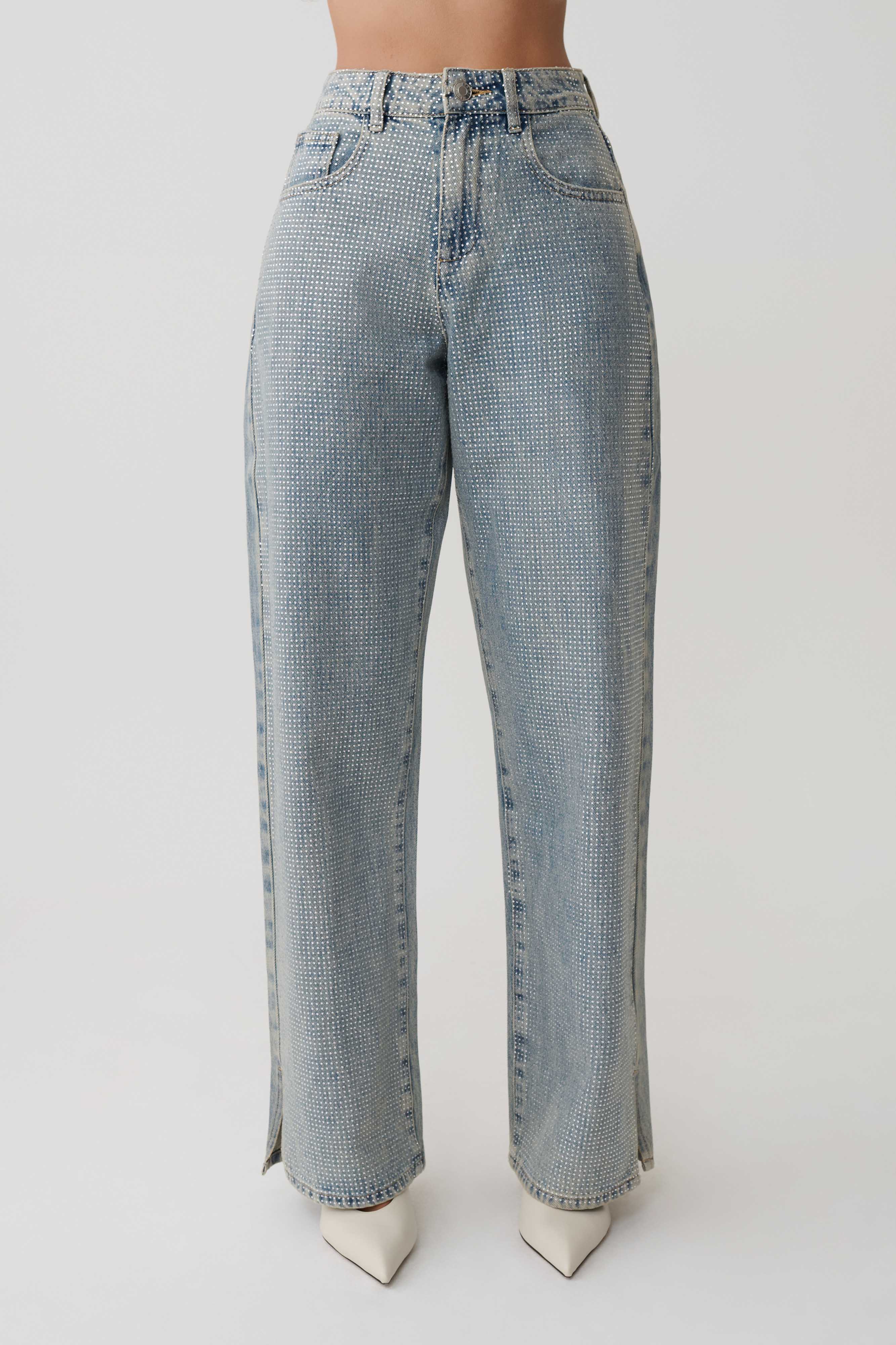 Tyla Diamante Denim Jeans - Blue/Green