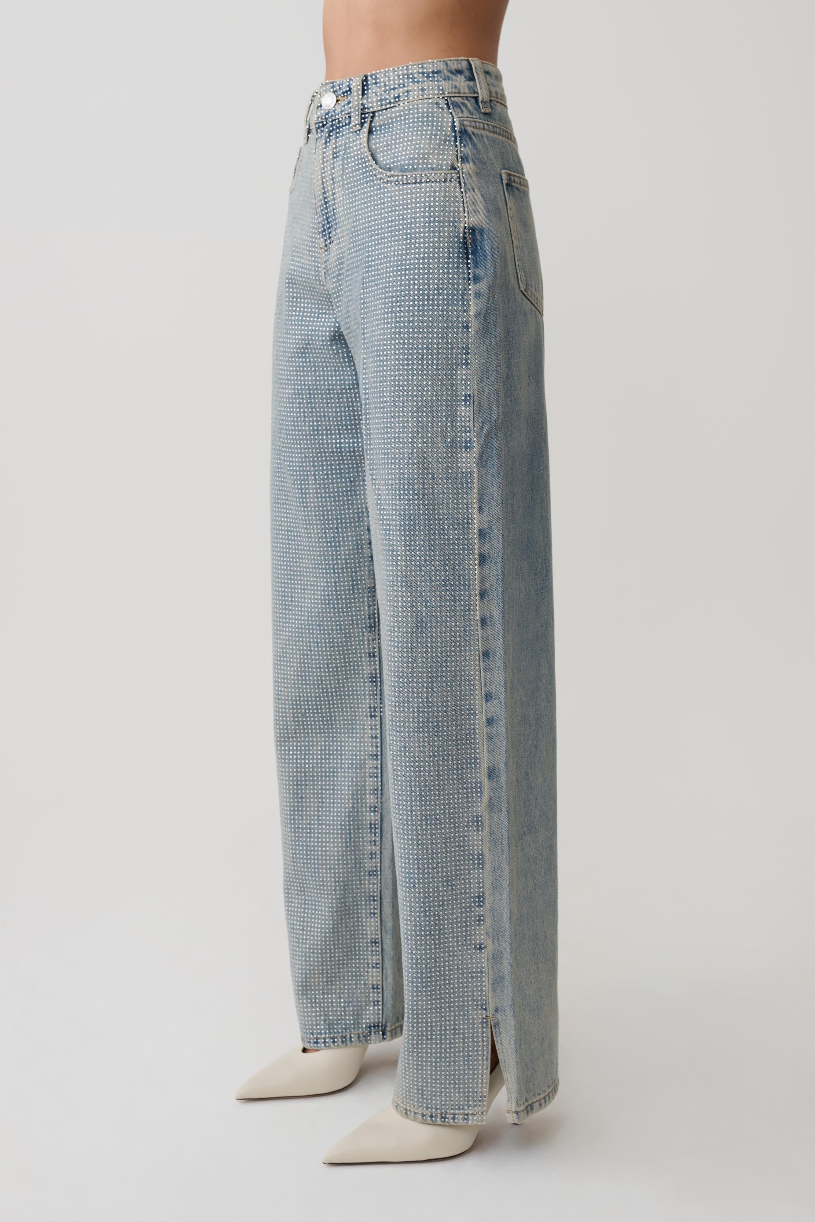 Tyla Diamante Denim Jeans - Blue/Green