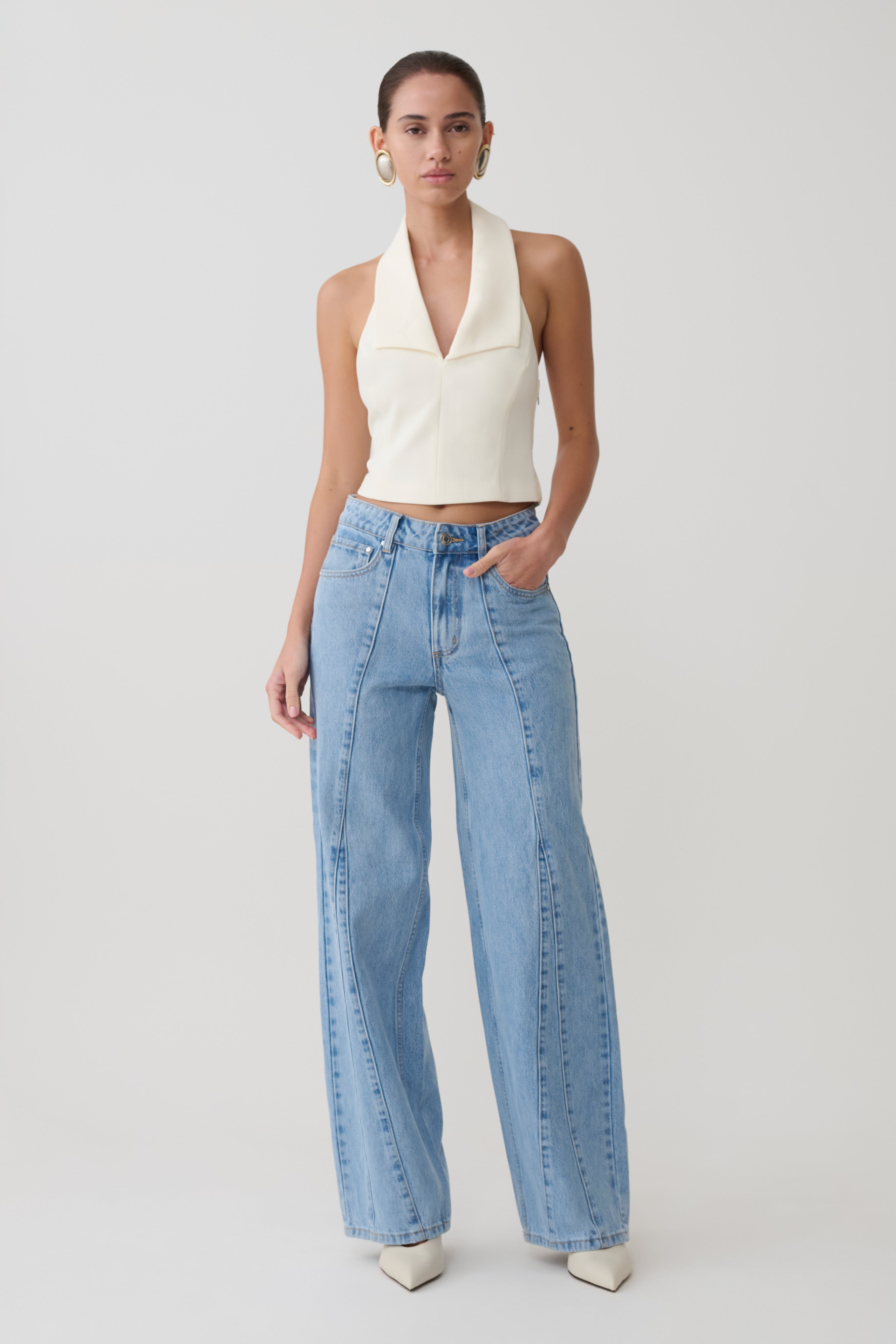 Calla Collared Sleeveless Halter Top - Ivory