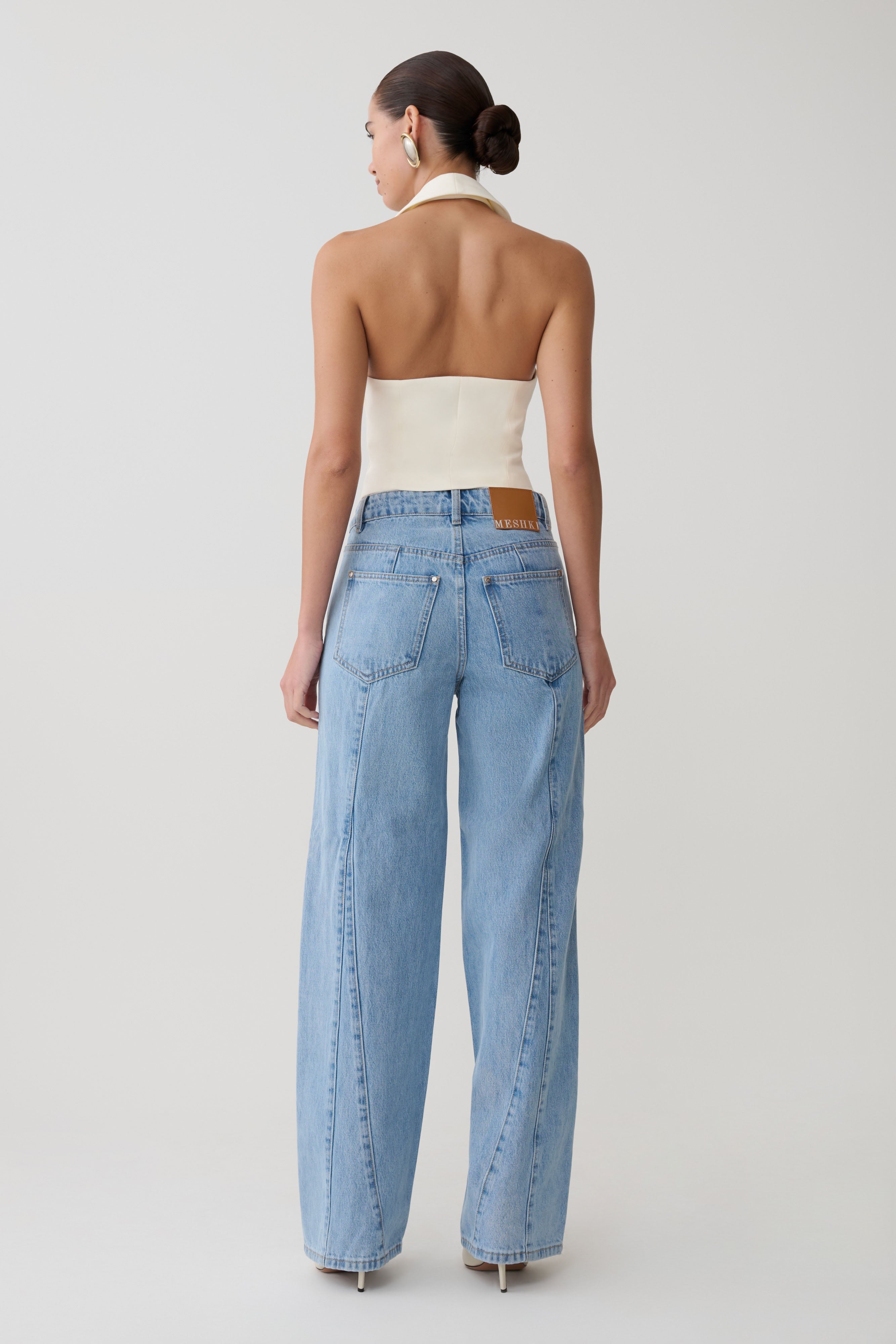 Calla Collared Sleeveless Halter Top - Ivory
