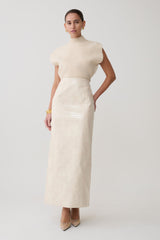 Thalia Croc Faux Leather Midi Skirt - Ivory