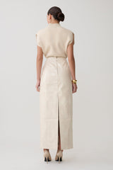 Thalia Croc Faux Leather Midi Skirt - Ivory
