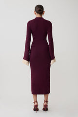 Amirose Ruffle Knit Midi Dress - Plum