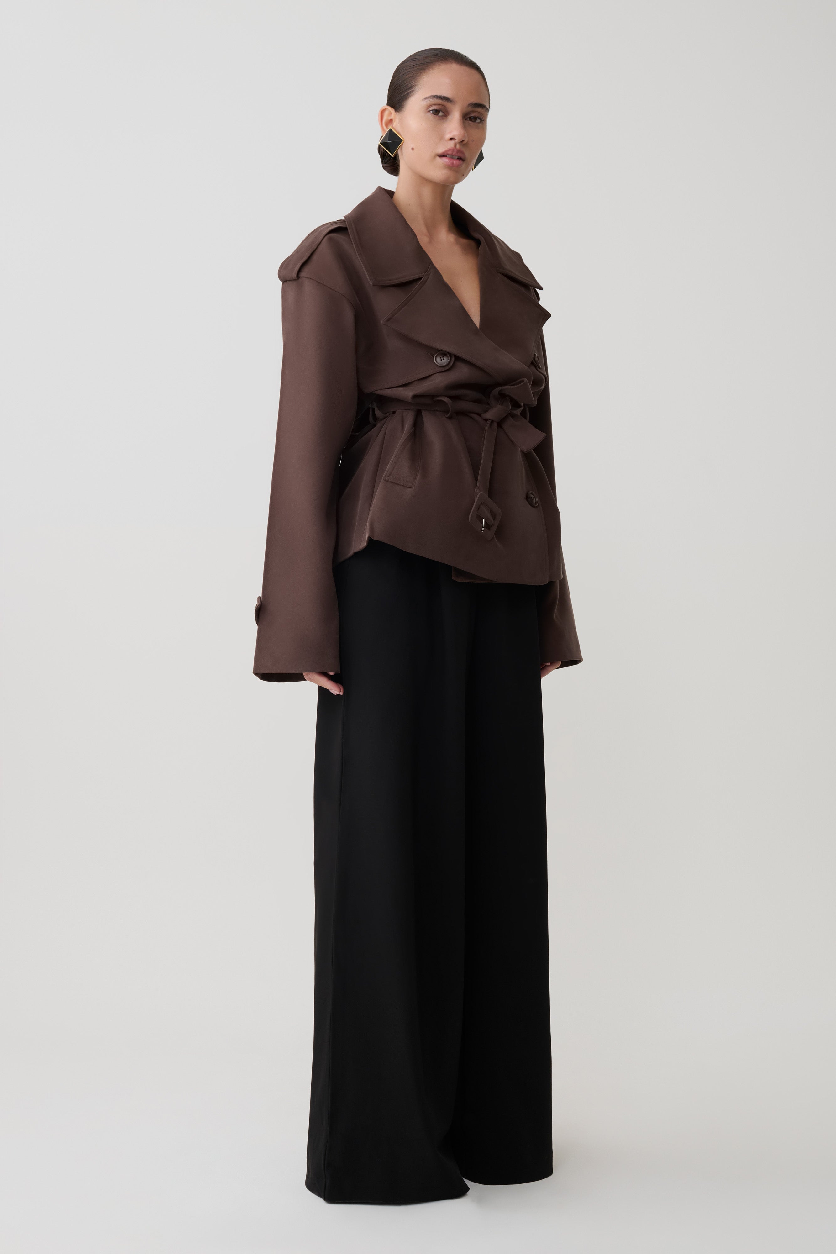 Alden Short Trench Jacket - Chocolate